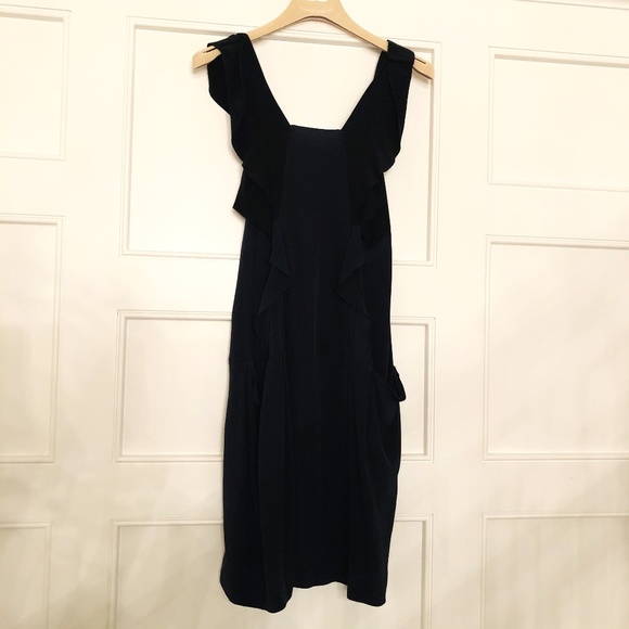 Miu Miu Dresses & Skirts - Miu Miu Silk Ruffle detail Black x Navy Mini Dress